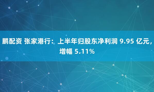 鹏配资 张家港行：上半年归股东净利润 9.95 亿元，增幅 5.11%