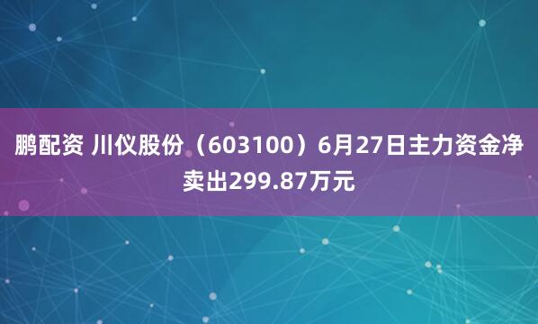 鹏配资 川仪股份（603100）6月27日主力资金净卖出299.87万元
