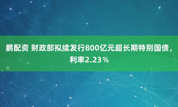 鹏配资 财政部拟续发行800亿元超长期特别国债，利率2.23％